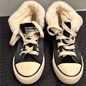 Dashiye Faux Fur Lined Green Velvet High Top Sneakers